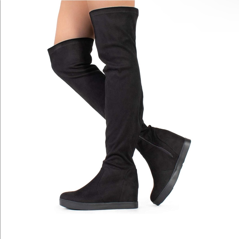 Suede Hidden Platform Wedge Over The Knee Boots (Regular Calf)
